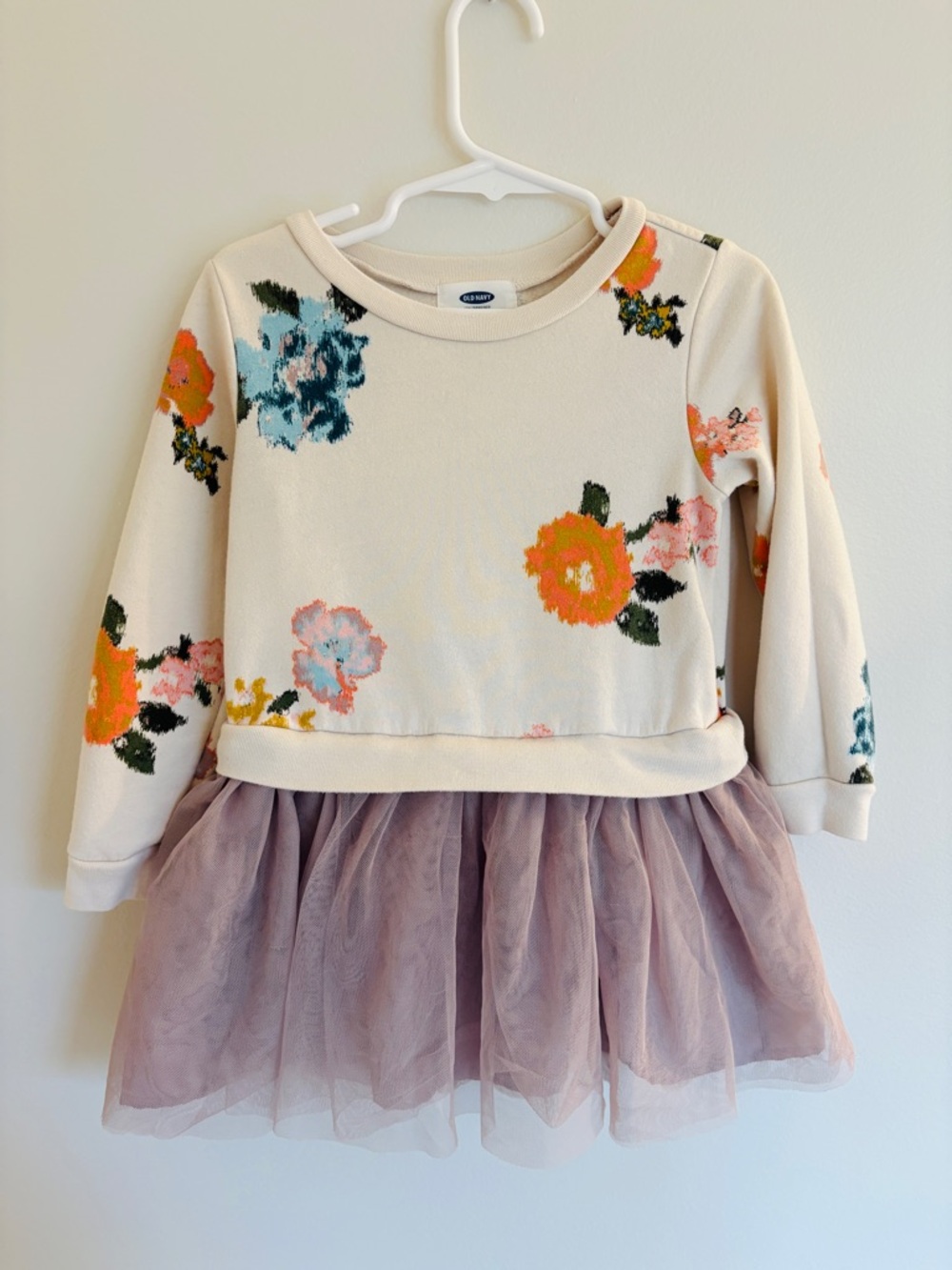 Old Navy Kids Cream Floral Sweatshirt Dress, Size 4T